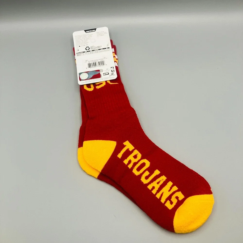 For Bare Feet FBF USC Trojans Crew Socks Red/Yellow‎ Men's LARGE 10-13 New